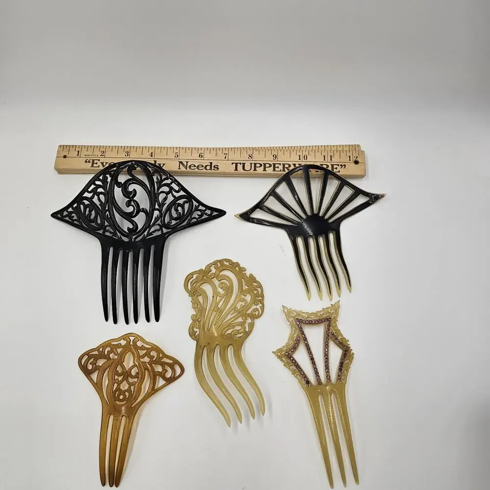 Lot of 5 Antique 1920s-1930s Celluloid Hair Combs Art Deco